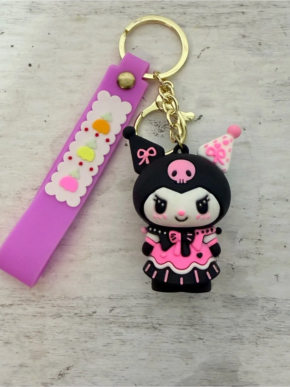 Kuromi Black & Pink Character Keychain with Silicone Strap